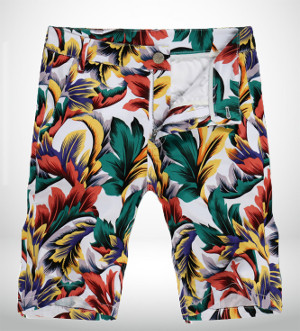 Mens-Yellow-Green-Red-Floral-white-Chino-Shorts-PILAEO